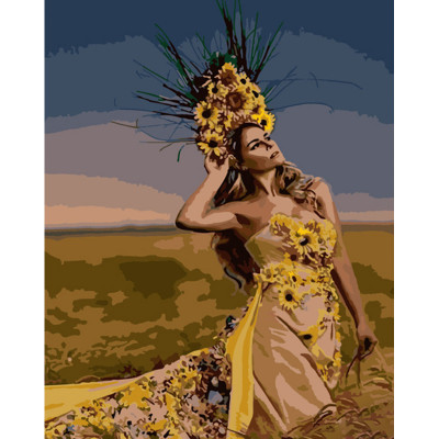 Картина за номерами Strateg ПРЕМІУМ Дівчина в соняшниках розміром 40х50 см (GS873)