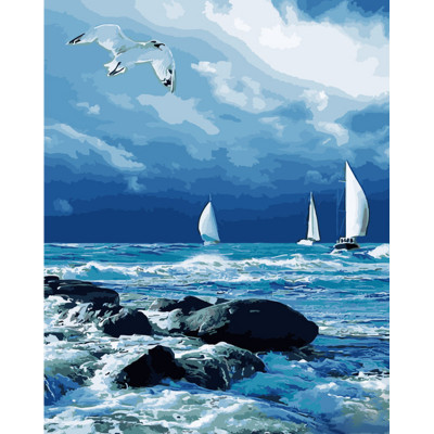 Картина за номерами Strateg ПРЕМІУМ Вітрильники на морі розміром 40х50 см (GS886)