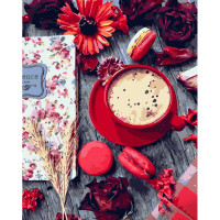 Картина по номерам Strateg ПРЕМИУМ Цветы и кофе размером 40х50 см (GS893)