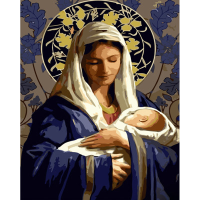 Картина по номерам Strateg ПРЕМИУМ Мария с маленьким Иисусом размером 40х50 см (GS903)