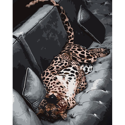 Картина за номерами Strateg ПРЕМІУМ Леопард на дивані розміром 40х50 см (GS906)