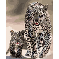 Картина по номерам Strateg ПРЕМИУМ Леопардовая семья размером 40х50 см (GS934)