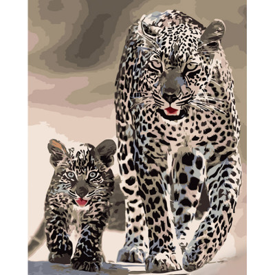 Картина за номерами Strateg ПРЕМІУМ Леопардова сім'я розміром 40х50 см (GS934)