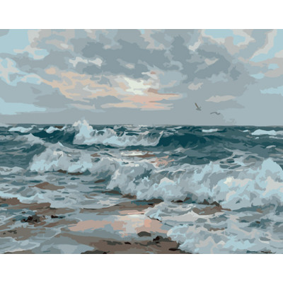 Картина за номерами Strateg ПРЕМІУМ Неспокійне море розміром 40х50 см (GS937)