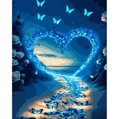 Картина за номерами Strateg ПРЕМІУМ Блакитне серце з метеликів розміром 40х50 см (GS941)