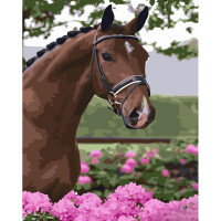 Картина по номерам Strateg ПРЕМИУМ Лошадь в пионах размером 40х50 см (GS952)