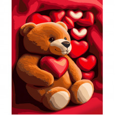 Картина за номерами Strateg ПРЕМІУМ Ведмежа з сердечками розміром 40х50 см (GS965)