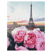 Алмазна мозаїка Ейфелева вежа з півонії 50х60 см HA0006