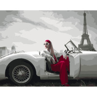 Картина по номерам Strateg ПРЕМИУМ Кабриолет на фоне Эйфелевой башни размером 40х50 см (HH045)