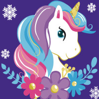 Картина по номерам Strateg Единорог в снежинках размером 20х20 см (HH5292)