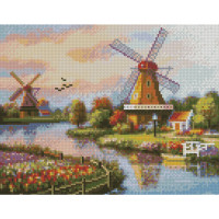 Алмазная мозаика Мельницы у реки 30x40 см HX396
