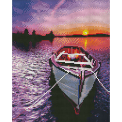 Алмазна мозаїка «Човен на тлі яскравого заходу сонця», 30х40 см
