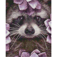 Алмазна картина Strateg ПРЕМІУМ Єнот серед квітів розміром 40х50 см (L-019)