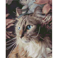 Алмазная картина Strateg ПРЕМИУМ Кот в цветах размером 40х50 см (L-070)