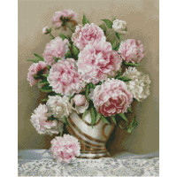 Алмазна картина Strateg ПРЕМІУМ Півонії у вазі розміром 40х50 см (L-114)