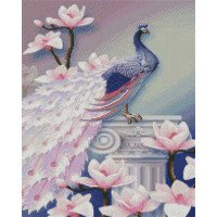 Алмазна картина Strateg ПРЕМІУМ Павич та магнолії розміром 40х50 см (L-224)