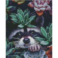 Алмазна картина Strateg ПРЕМІУМ Єнотик у квітках розміром 40х50 см (L-266)