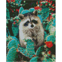 Алмазна картина Strateg ПРЕМІУМ Єнот у кактусах розміром 40х50 см (L-271)
