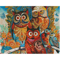 Алмазна картина Strateg ПРЕМІУМ Сім'я совушек розміром 40х50 см (L-343)