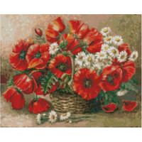 Алмазна картина Strateg ПРЕМІУМ Букет з маками розміром 40х50 см (L-349)