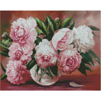 Алмазна картина Strateg ПРЕМІУМ Півонії у вазі розміром 40х50 см (L-388)