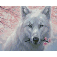 Алмазна картина Strateg ПРЕМІУМ Вовк та сакура розміром 40х50 см (L-456)