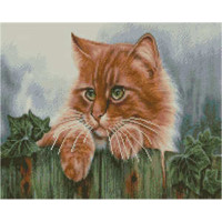 Алмазна картина Strateg ПРЕМІУМ Котик-спостерігач розміром 40х50 см (L-491)
