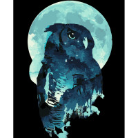 Картини за номерами Strateg ПРЕМІУМ Сова на фоні місяця з лаком розміром 40х50 см VA-3603
