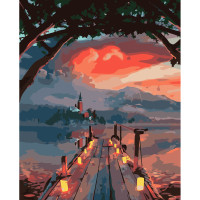 Картини за номерами Strateg ПРЕМІУМ Ліхтарики біля води з лаком розміром 40х50 см VA-3627