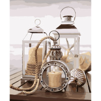 Картини за номерами Strateg ПРЕМІУМ Свічечки і ліхтарі з лаком розміром 40х50 см VA-3649