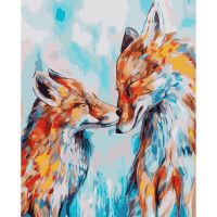 Картини за номерами Strateg ПРЕМІУМ Лисички з лаком розміром 40х50 см VA-3651