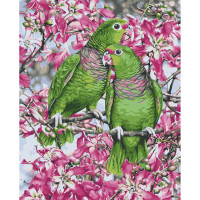 Картини за номерами Strateg ПРЕМІУМ Зелені папуги з лаком розміром 40х50 см VA-3665