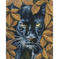 Алмазна мозаїка Strateg ПРЕМІУМ Пантера в листі розміром 30х40 см HX452