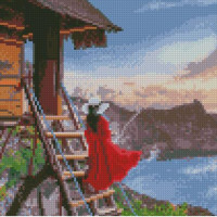 Алмазная мозаика Strateg ПРЕМИУМ На лестнице перед красотой природы размером 30х30 см CA-0042