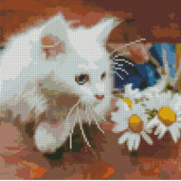 Алмазна мозаїка Strateg ПРЕМІУМ Кошеня з ромашками розміром 30х30 см CA-0054