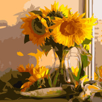 Картина по номерам Strateg ПРЕМИУМ Подсолнухи в вазе размером 40х40 см (SK007)