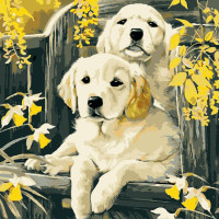 Картина за номерами Strateg ПРЕМІУМ Маленькі лабрадори розміром 40х40 см (SK021)