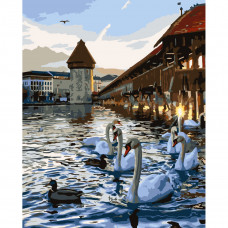 Картина по номерам Strateg ПРЕМИУМ Лебеди на воде с лаком 30х40 см (SS-6475)