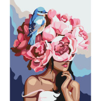 Картина по номерам Strateg ПРЕМИУМ Птица в пионах с лаком 30х40 см (SS-6491)