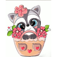 Картина по номерам Strateg ПРЕМИУМ Енотик в корзинке с лаком размером 30х40 см (SS6723)