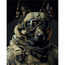 Картина по номерам Strateg ПРЕМИУМ  Воинственный пес с лаком размером 30х40 см (SS6744)