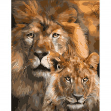 Картина по номерам Strateg ПРЕМИУМ Львы - отец и сын с лаком размером 30х40 см (SS6797)