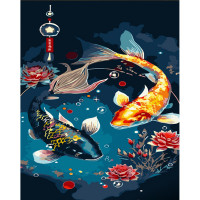 Картина по номерам Strateg ПРЕМИУМ Азиатский стиль Кои с лаком размером 30х40 см (SS6811)