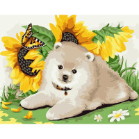 Картина за номерами Собачка з соняшниками 30х40 см SV-0043