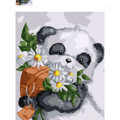 Картина за номерами Панда із квітами 30х40 см SV-0052