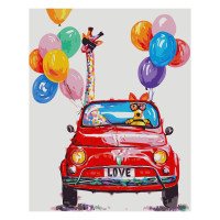 Картина за номерами Друзі на червоній машині 30х40 см SV-0068