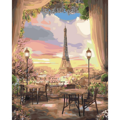Картина по номерам Strateg Столики в Париже на цветном фоне размером 40х50 см (SY6488)
