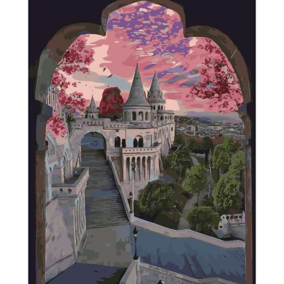 Картина за номерами Strateg Між частинами замку на кольоровому фоні розміром 40х50 см (SY6508)