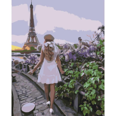 Картина по номерам Strateg Прогулка по Парижу на цветном фоне размером 40х50 см (SY6534)