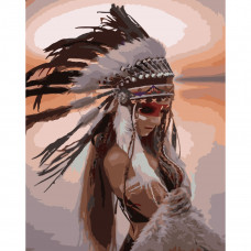 Картина по номерам Strateg ПРЕМИУМ Девушка-индиец с лаком 40х50 см (SY6741)